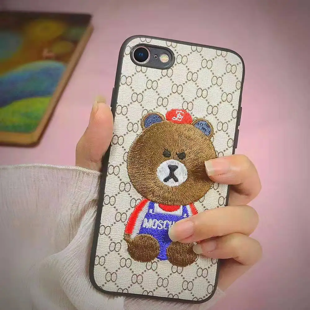 gray Для iphone 8 чехол в китайском стиле с вышивкой маленький медведь чехол для телефона для iphone 6 6s 7 8 plus и iphone x xr xs 11 pro max чехол - Цвет: gray