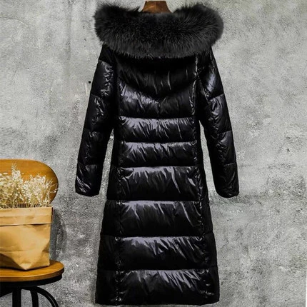 Black fur coat Зимний пуховик, Женское пальто, теплое пальто с капюшоном, Воротник из меха енота, верхняя одежда, женская мода, длинное пальто, 90% белый утиный пух, куртки - Цвет: Black fur coat