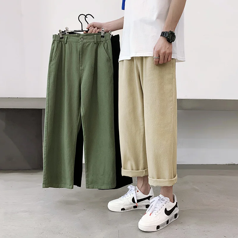 

Men Casual Straight Pants Men 2020 Japanese Loose Pants Mens Solid Cotton Pants Male Streetwear Trousers