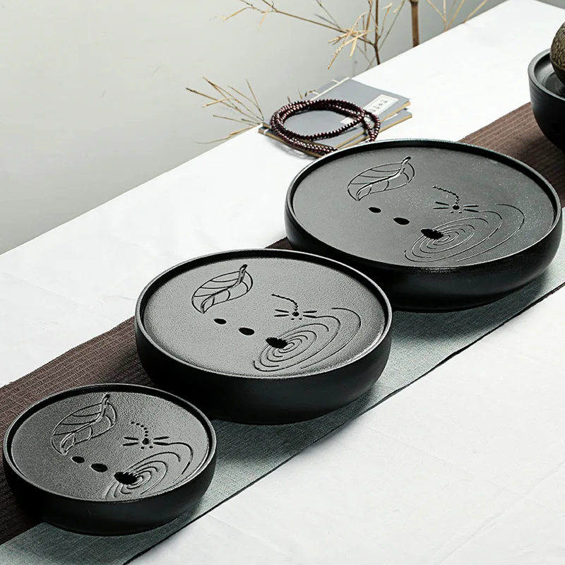 

Ceramic Water Storage Tea Tray Vintage Round High Quality Chinese Kung Fu Tea Tray Ceremony Plateau De Service Teaware DG50CP