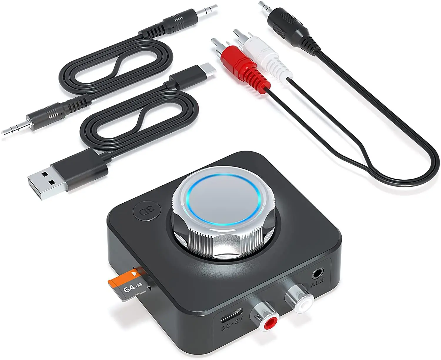 

New Bluetooth 5.0 3D Subwoofer Wireless Bluetooth Receiver TF Card RCA 3.5mm 3.5 AUX Jack For Car kit Wired Speaker Headphone
