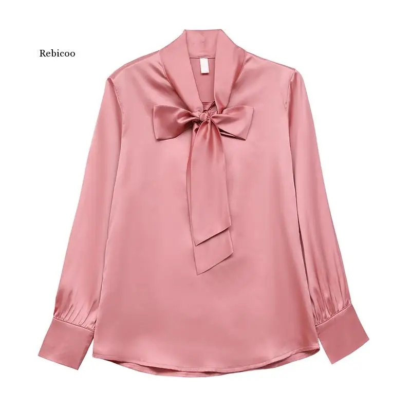 

Шелковая блузка для женщин, с атласным бантом блузки для женщин шелковая рубашка женская блуза с длинным рукавом БЕЛЫЕ РУБАШКИ Женская Клас...