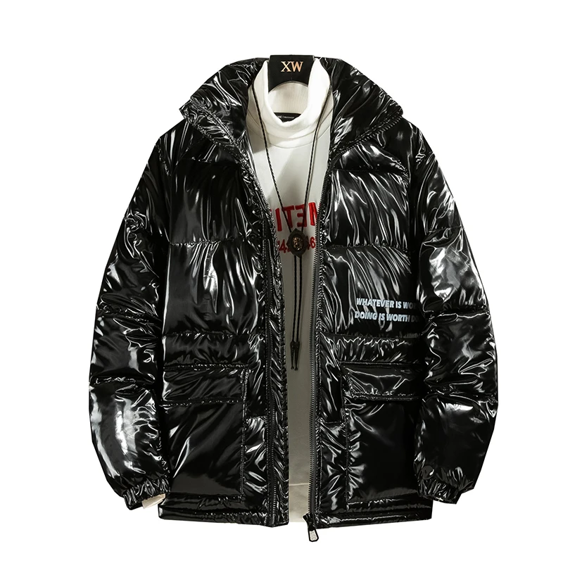 New Winter Men Jacket lapel Fashion Glossy Cotton Thermal Thick Warm Parkas Male Casual Outwear Windbreaker Clothing