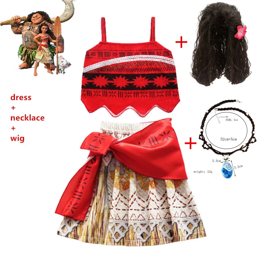 Косплей-костюм принцессы Моаны для детей костюм ваяны + ожерелье парик Хэллоуина