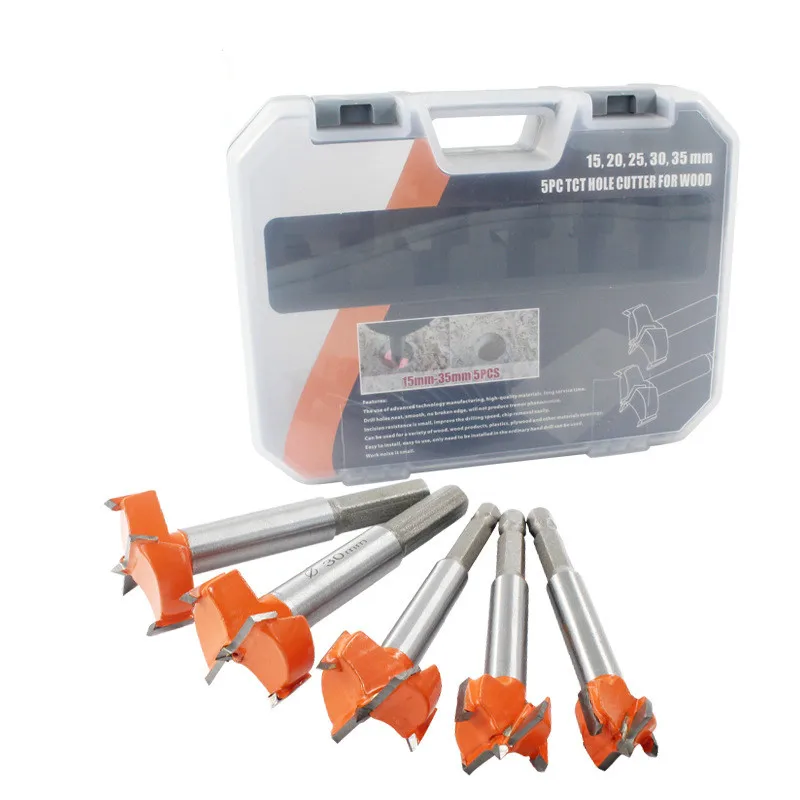 

Red Woodworking Hole Opener Set 5PCS Hinge Gypsum Board Wood Holes Door and Window Hinge Woodworking Flat Wing Drill