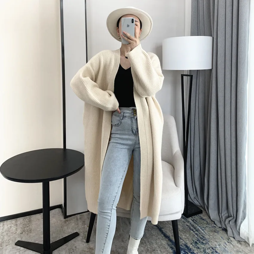 

TIGENA Oversized Women Long Cardigan Sweater 2021 Autumn Winter Elegant Simple Solid Thick Warm Knit Jacket Coat Female Clothing