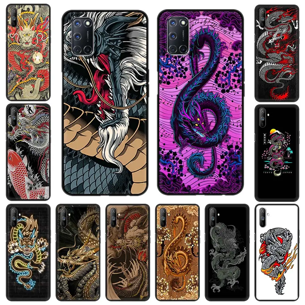 

Модный Роскошный чехол для телефона DRAGON TATTOO для Oppo A53 A52 A54 A15 A9 2020, черный чехол для Realme 8 7 6 Pro C3 C21, мягкий чехол