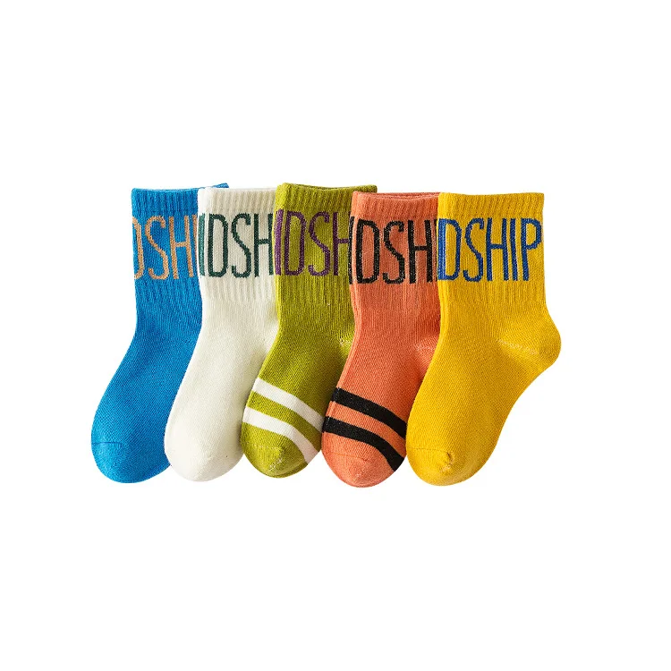 

2020 New 5Pairs Set Letter Fall And Winter Baby Girl Kids Soft Thicker High Stretch Breathable Cotton Socks
