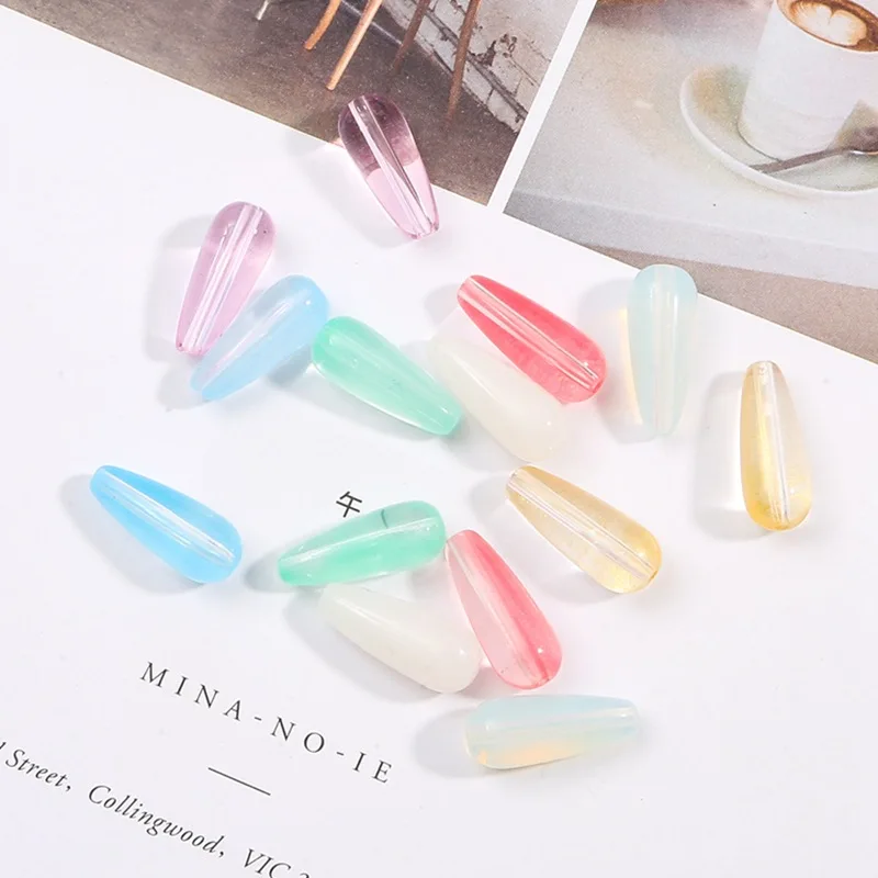 

10pcs/lot 8x19mm Rice Shape Glass Sraight 2mm Hole Drop-Shaped Beads Decoration for DIY Bracelets Necklaces Jewelry Making