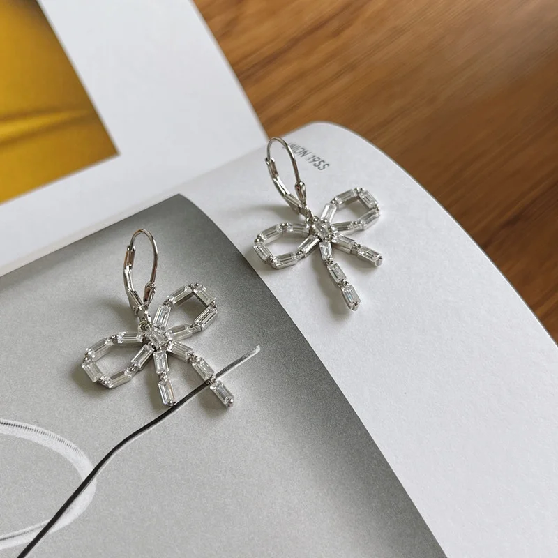 

Sterling 925 Silver Temperament Bow Zircon designer Luxury Drop Earrings For Women's 2021 Trend Personalized Fine Jewellery