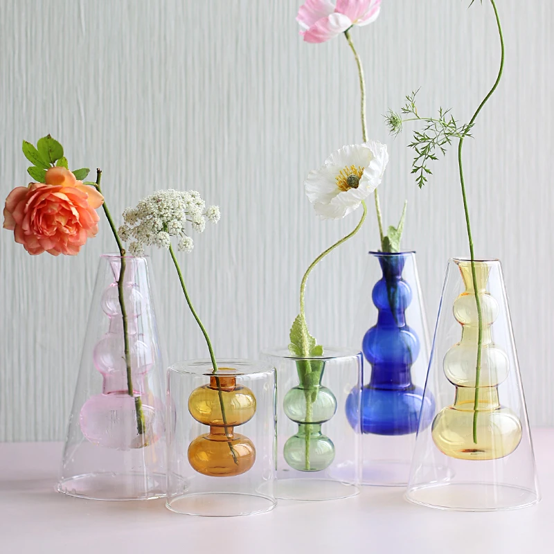 

Nordic decoration home Plant hydroponics terrarium Jarrones decorativos moderno Double transparent glass vase Vases for flowers
