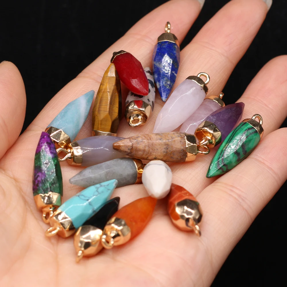 

Natural Stone Pointy Cut Face Pendant Necklace Picture stoneTiger Eye Amethyst Various Stone Irregular Shape MakeDIYJewelry Gift