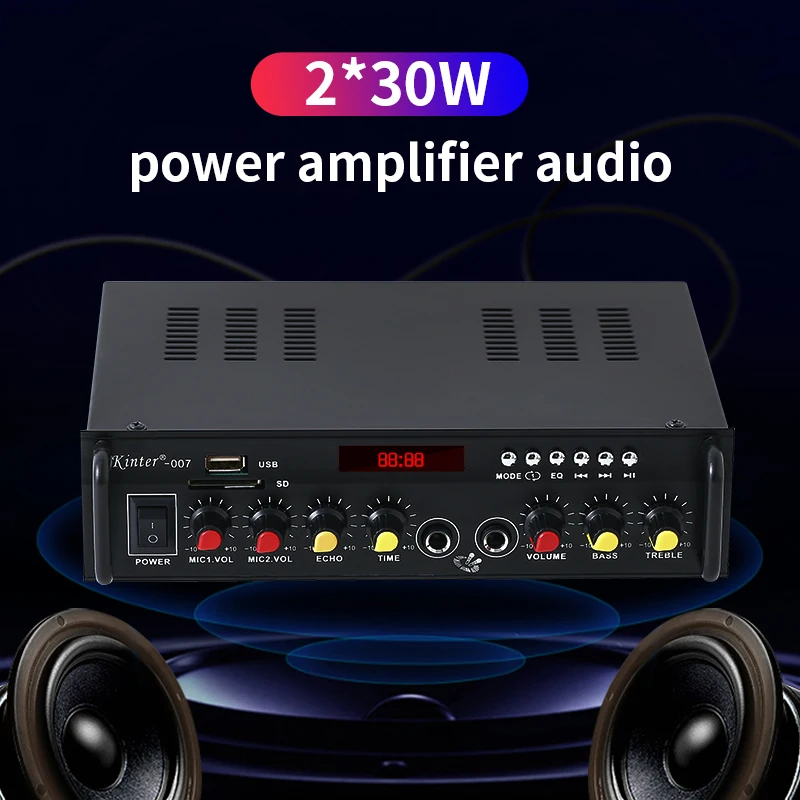 Kinter 007 усилитель звука аудио для динамика 30 Вт* 2CH AC источник питания DC12V Поддержка bluetooth 4,2 USB TF вход FM металлический корпус