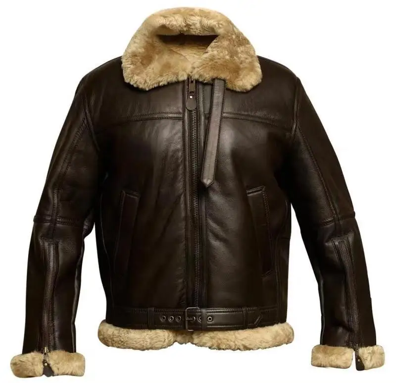 

Winter Men Flying B3 Bomber Shearling Aviator RAF Military Vintage Biker Motorcycle Leather Jacket Leather Coat Warm