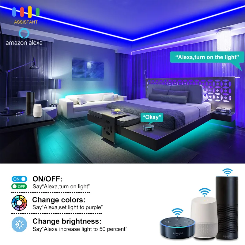 

30M WIFI LED Strip Lights Bluetooth RGB Led light 5050 SMD Flexible 20M 25M Waterproof 2835 Tape Diode DC WIFI Control+Adapter