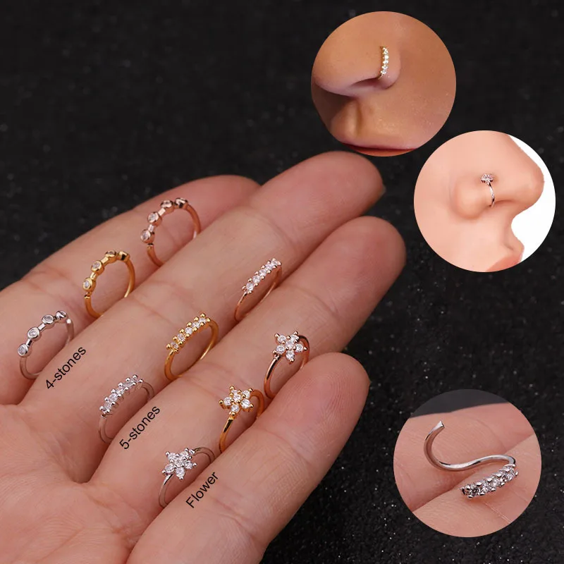 

1 Pc Nose Piercing Body Jewelry Cz Nose Hoop Nostril Nose Ring Tiny Flower Helix Cartilage Tragus Ring