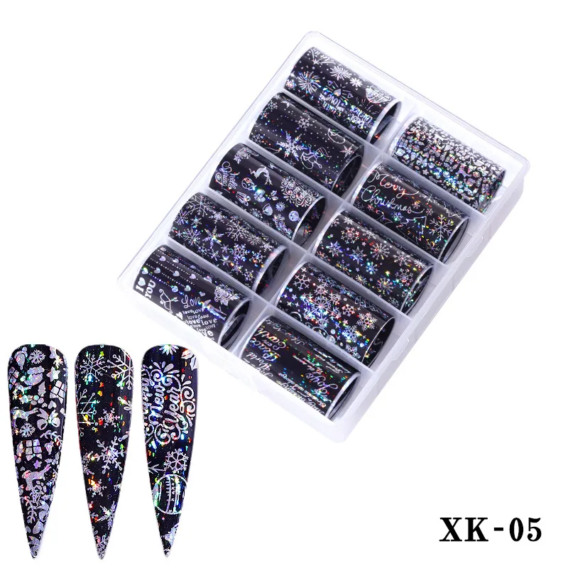 XK-05 10 шт./кор. лазерный 3D фон для ногтей градиент "Звездное небо" Леопард Бумага цветок кружева Стикеры Маникюр обертывания Лайк для дизайна ногтей Декор - Цвет: XK-05