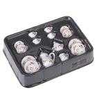 Миниатюрная фарфоровая тарелка для кукольного домика, 15 шт., посуда набор для чая тарелка, красная вишня