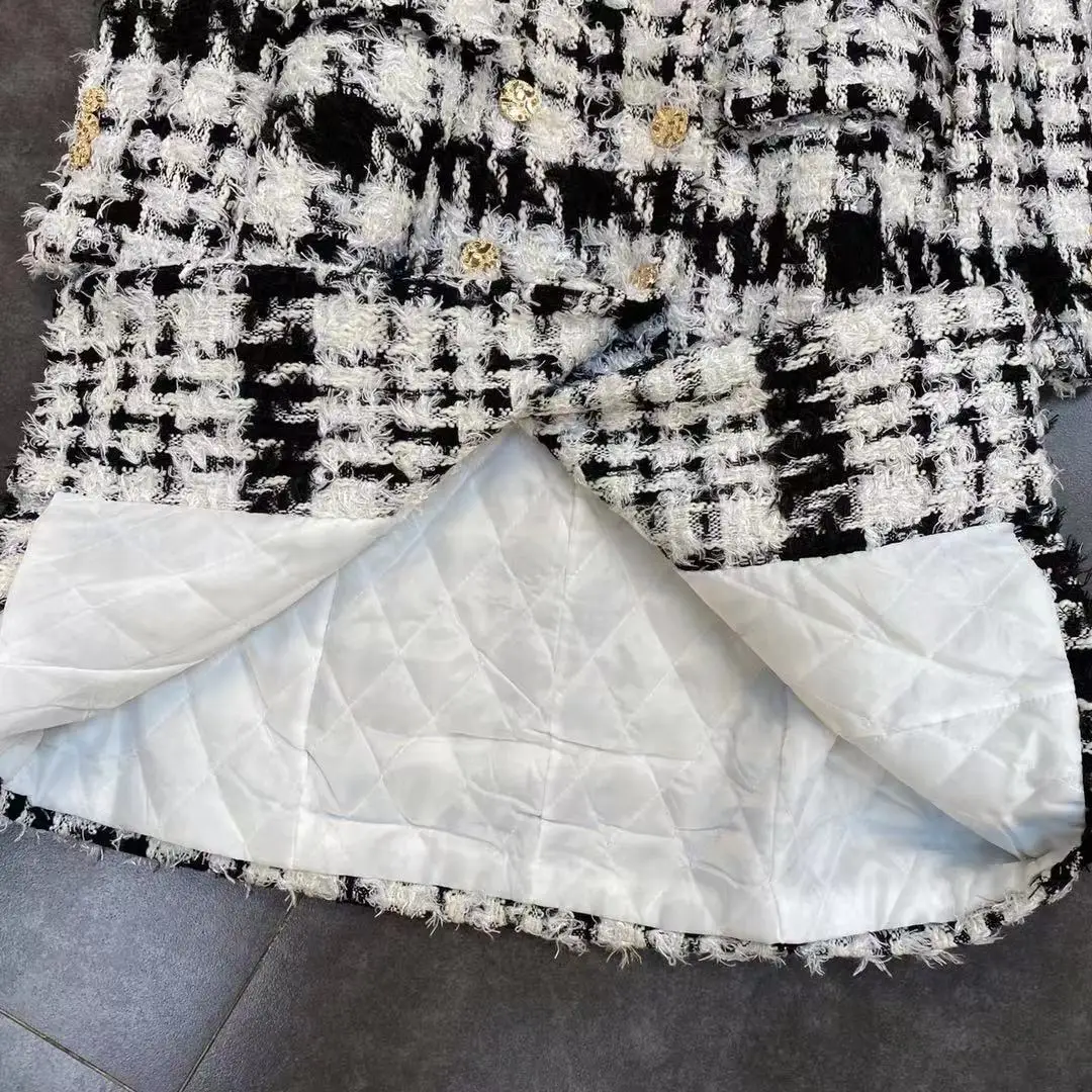 

ZCSMLL 2021 winter PU lapel long-sleeved plaid jacket waist mid-length temperament woman plus cotton wool coat