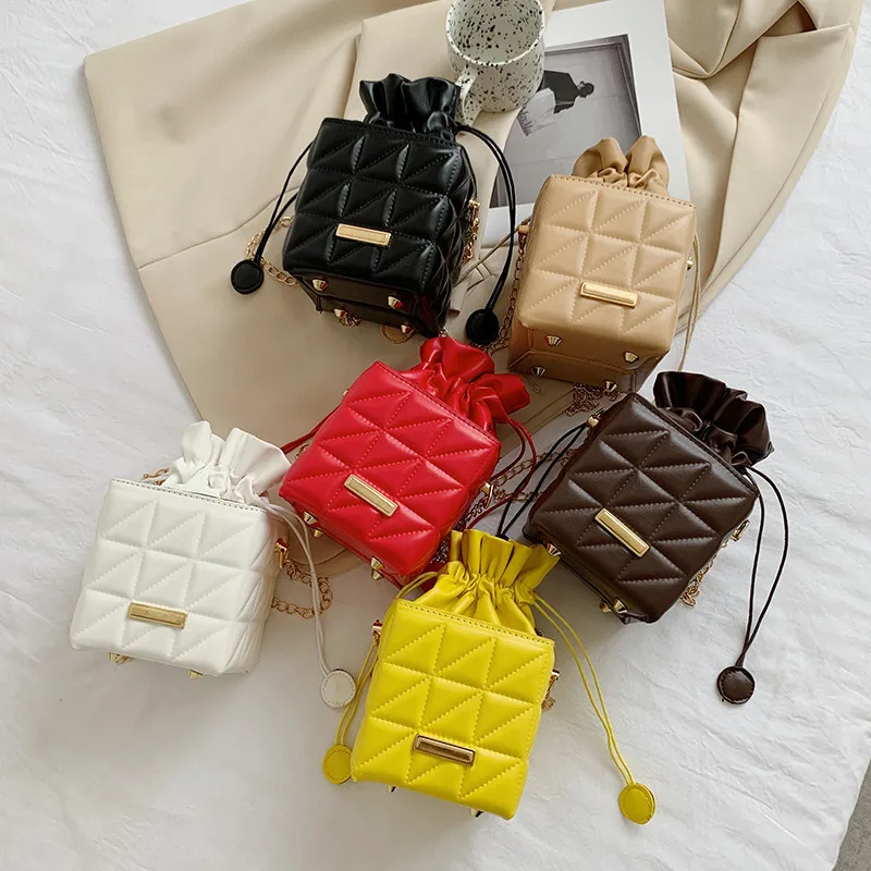 

Drawstring Chain Small Bag Female Bag New Trend Fashion Rhombus Messenger Bag Simple Casual One-shoulder Bucket Bag Satchels