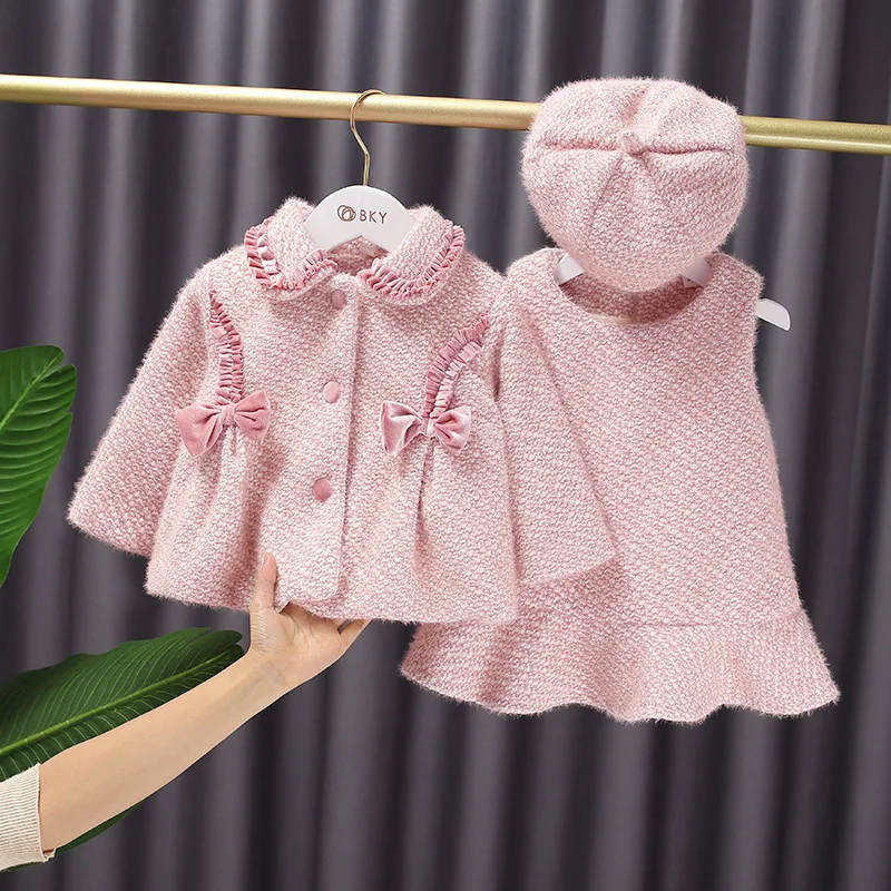 

Free shipping 2020 2pcs Fashion Girls Clothing Set Winter Baby Girls Clothes sets Lacework Coat+Vest Dress girls suit