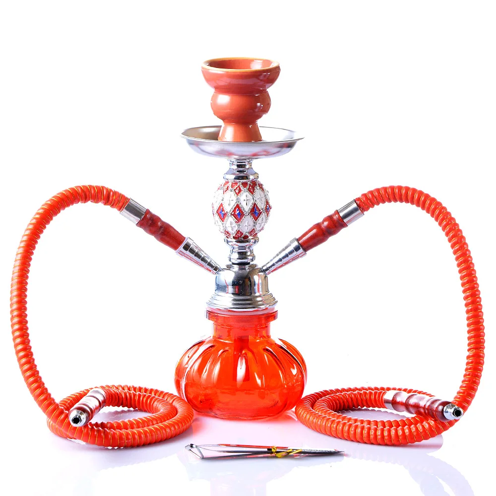 

Small Size Portable Shisha Pipe Set Glass Base Hookah with Double Hoses Ceramic Bowl Charcoal Tongs Chicha Narguile Accessories
