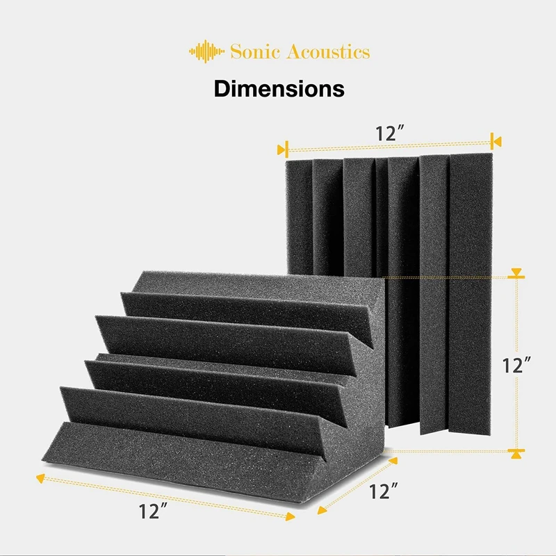 

Acoustic Foam Bass Trap Studio Foam 12 Pack 12 inch x 7 inch x 7 inch Soundproof Padding Wall Panels Corner Block Finish