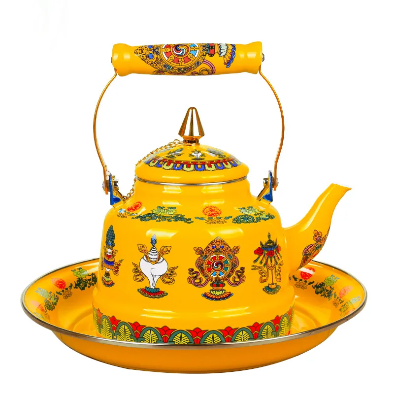 

Vintage court ethnic eight treasures Buddhist enamel kettle kettle coffee milk teapot gas kettle induction cooker universal