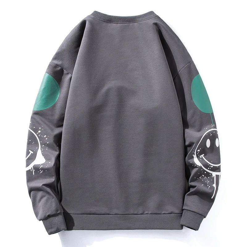 

SEVEYFAN 2021 New Sweatshirt Men's Youth Fashion Smiley Print Pullover Hip Hop Sports Long Sleeve T-shirt Male