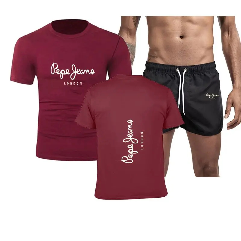 

Conjunto de 2 piezas de ropa deportiva para hombre, chndal informal, para correr, gimnasio, Verano black