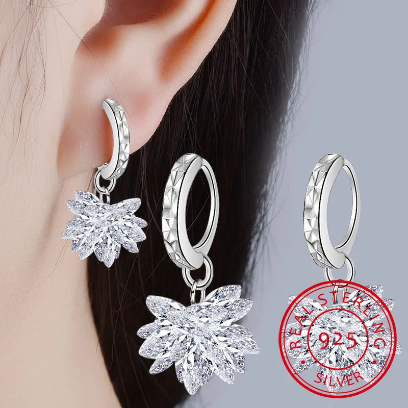 Корейские преувеличенные серьги подвески с бахромой Стразы Цветок 925