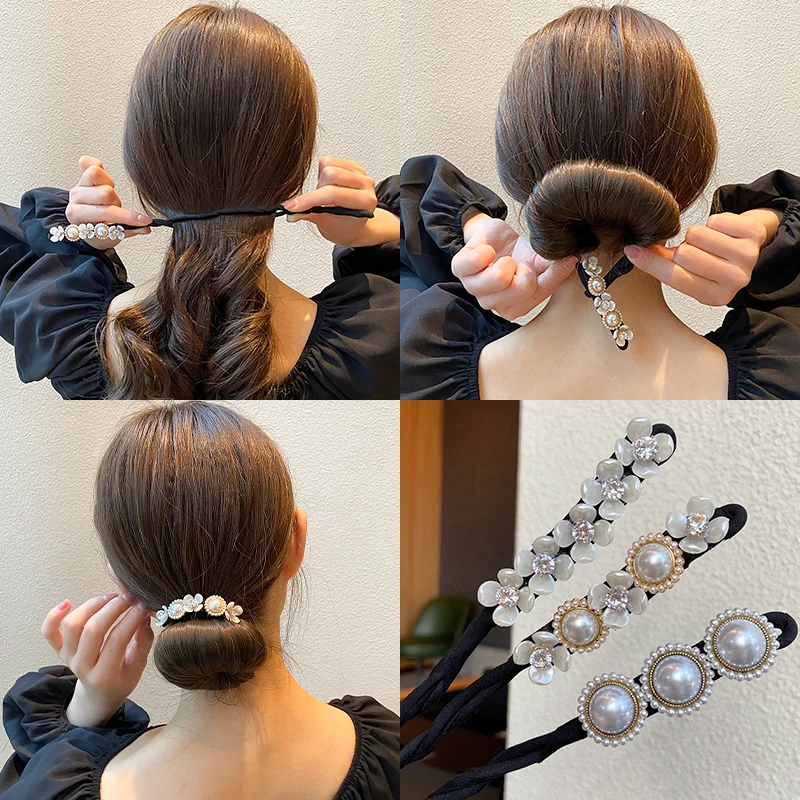 

2021 New Elegant Pearl Flower Hairpin Hairstyle Tools Hair Disk Women Girls Tie Hair Bands Rope Accessories Headdress Scrunchies
