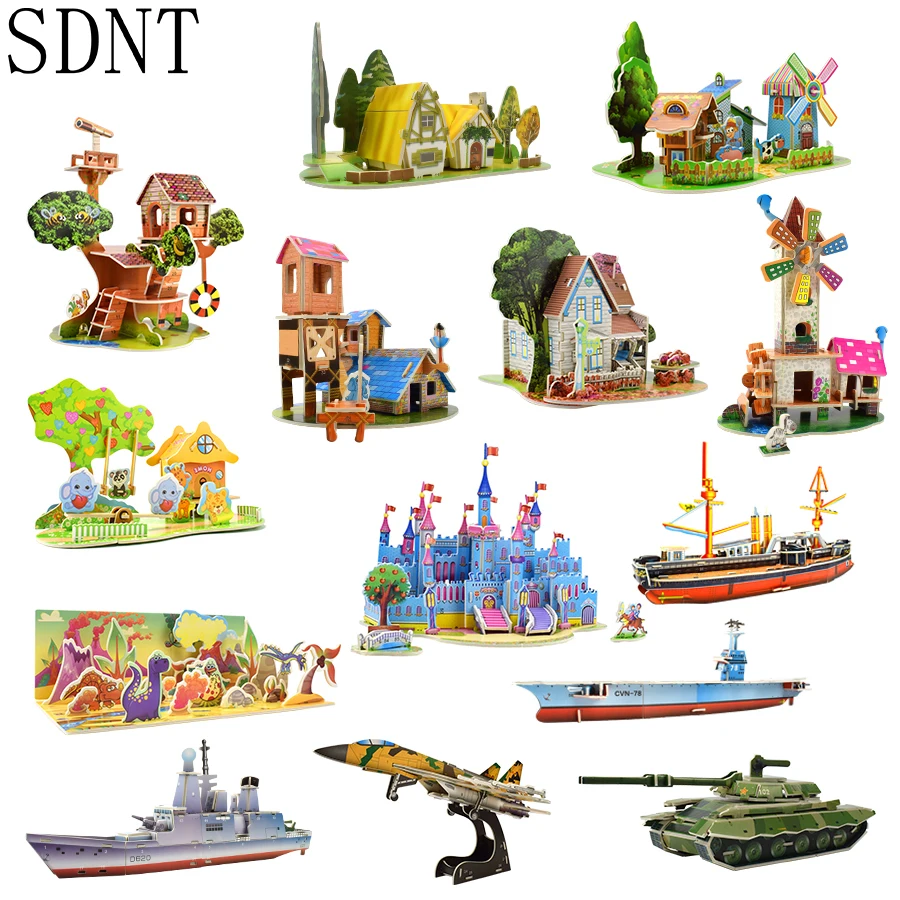 cartoon cardboard jigsaw puzzle 3d paper model building kits diy house 3d puzzle toys for kids games educational toys gifts free global shipping