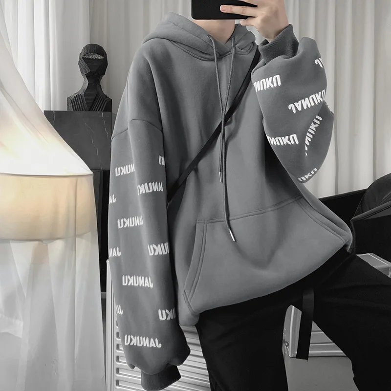 

Hooded sweater men autumn and winter Hong Kong wind loose hip hop joker hoodie coat trend casual plus velvet clothes