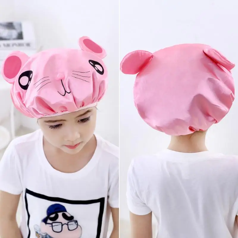 

Cartoon shower cap double layer creative models waterproof satin cute washing cap children's bath cap head cover eva shower cap