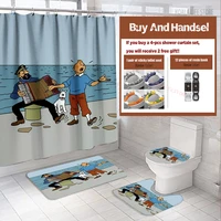 classic cartoon the adventures of tintin shower curtains 4 pieces bathroom curtain set toilet lid cover bath rug set home decor