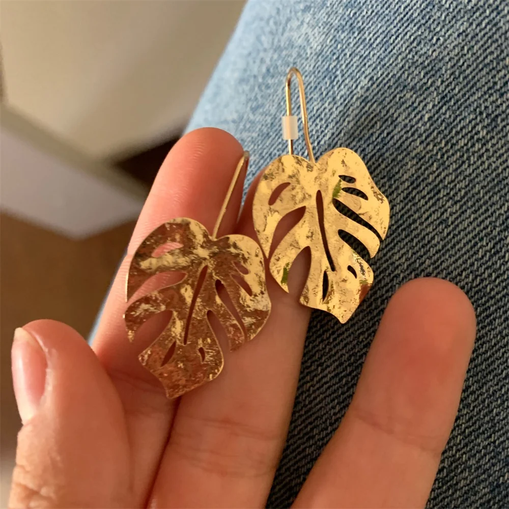 

New Gorgeous Gold Color Plating Monstera Palm Gree Leaf Charm Drop Earrings For Women Girl Elegant Casual Chic Modern Jewelry