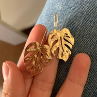 new gorgeous gold color plating monstera palm gree leaf charm drop earrings for women girl elegant casual chic modern jewelry