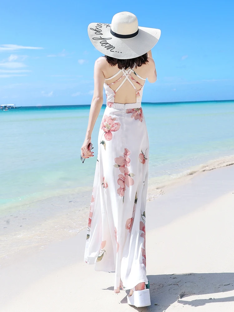 

Open Back Beach Skirt Seaside Holiday Super Fairy Suspender Chiffon Dress Summer New Product Skirt in Thailand
