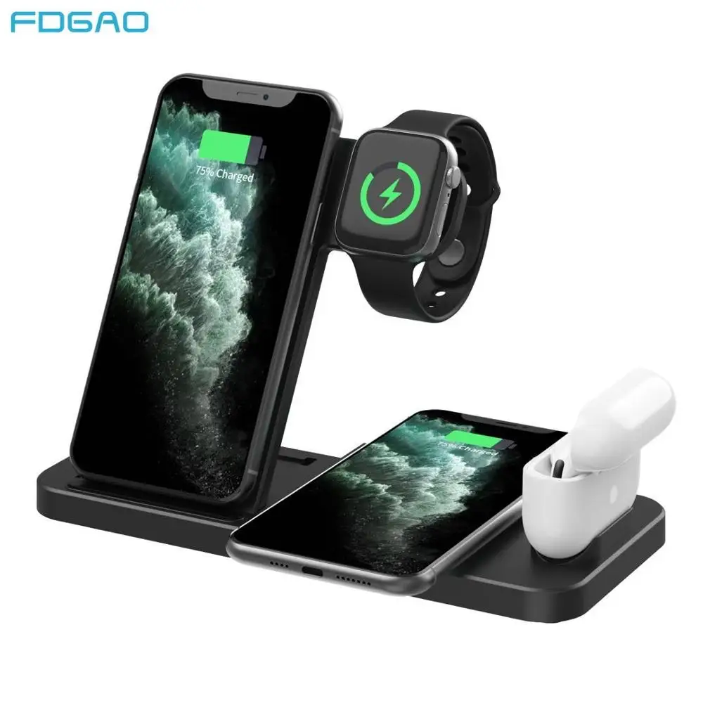 15w 4 in 1 wireless charger dock station for iphone 13 12 11 x xs xr 8 apple watch 7 6 5 4 3 airpods pro qi fast charging stand free global shipping