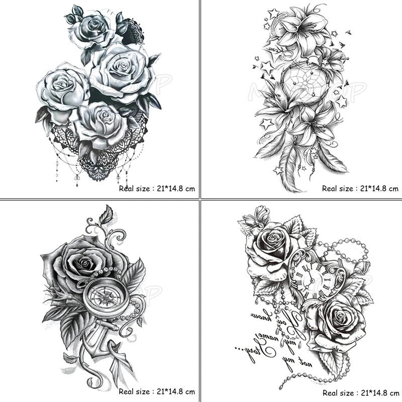 Временные тату-наклейки романтичные сексуальные розы цветы искусственные тату