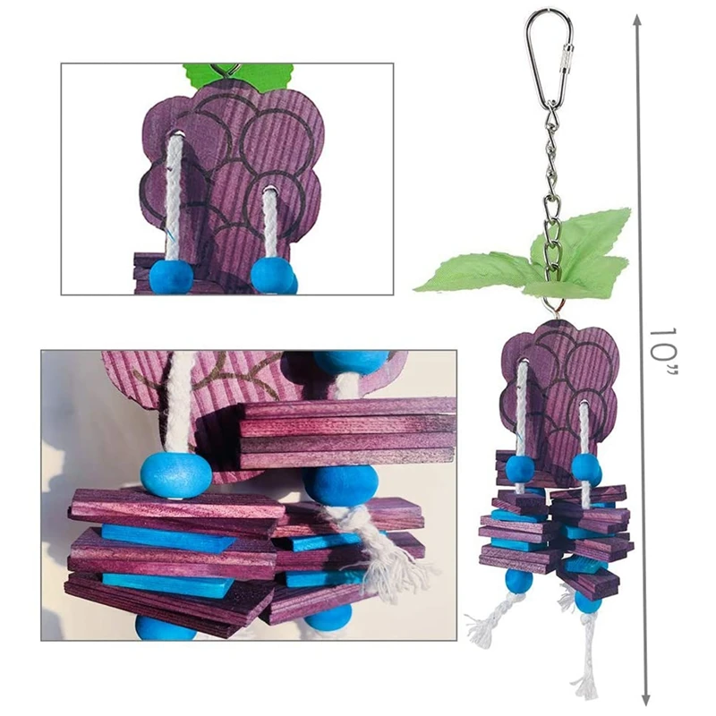 

Bird-Shaped Building Block Toys, Three Natural Wooden Parrot Chewing Toys, Fruit-Shaped Hanging Cage Toys, Parrot Toys