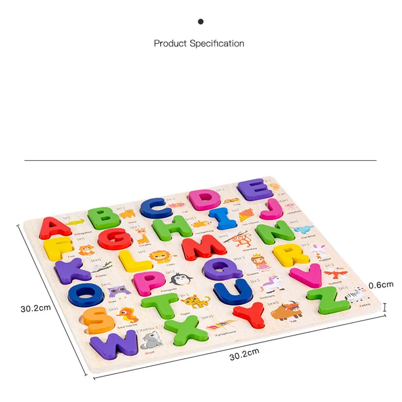 

Children's Early Education Wooden Toys Cartoon Numbers Uppercase And Lowercase Letters Three-Dimensional Hand-Grabbing Board