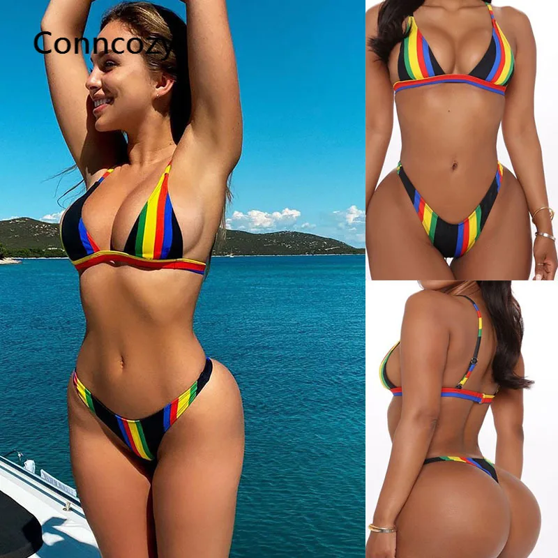 

2021 New Striped Split Swimsuit Women Bikini Sexy Swimwear Women V Waist Push Up Bikini Set Bathing Suit Women Summer Beachwear