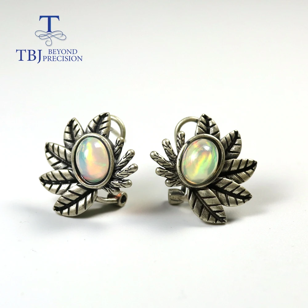 Женские серьги с опалом 2 карата TBJ ювелирные украшения овальными камнями 6 х8 мм в