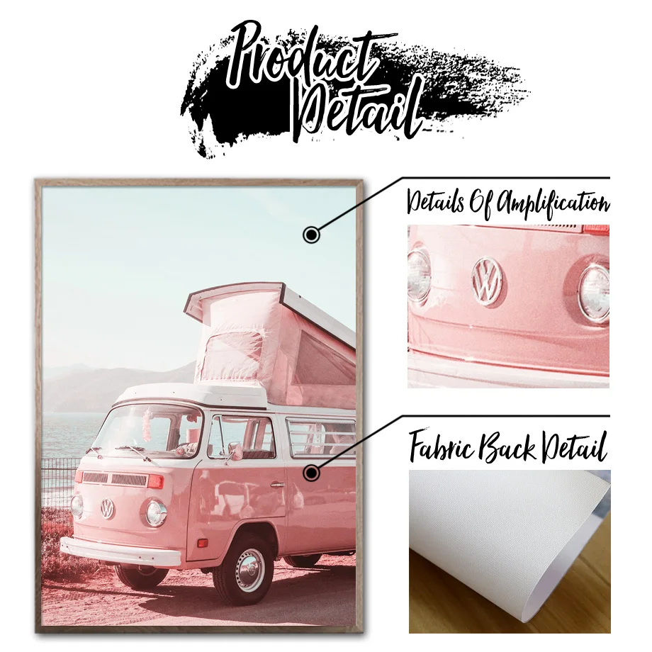 Настенная картина Розовое Небо пляж море кактус автомобиль пейзаж скандинавские