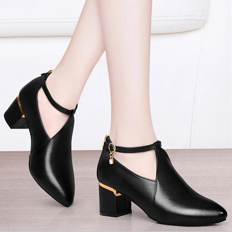 

2020 New Women Bare Boots Pointed Toe Pumps Mid Heels Dress Shoes Square Heels Roma Female Shoe Gladiator botas mujer 8761C