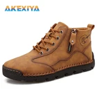 Классические мужские зимние ботинки, теплые мотоциклетные ботинки с мехом, дизайнерские рабочие мужские мотоциклетные ботинки, уличные кожаные мужские ботинки на платформе