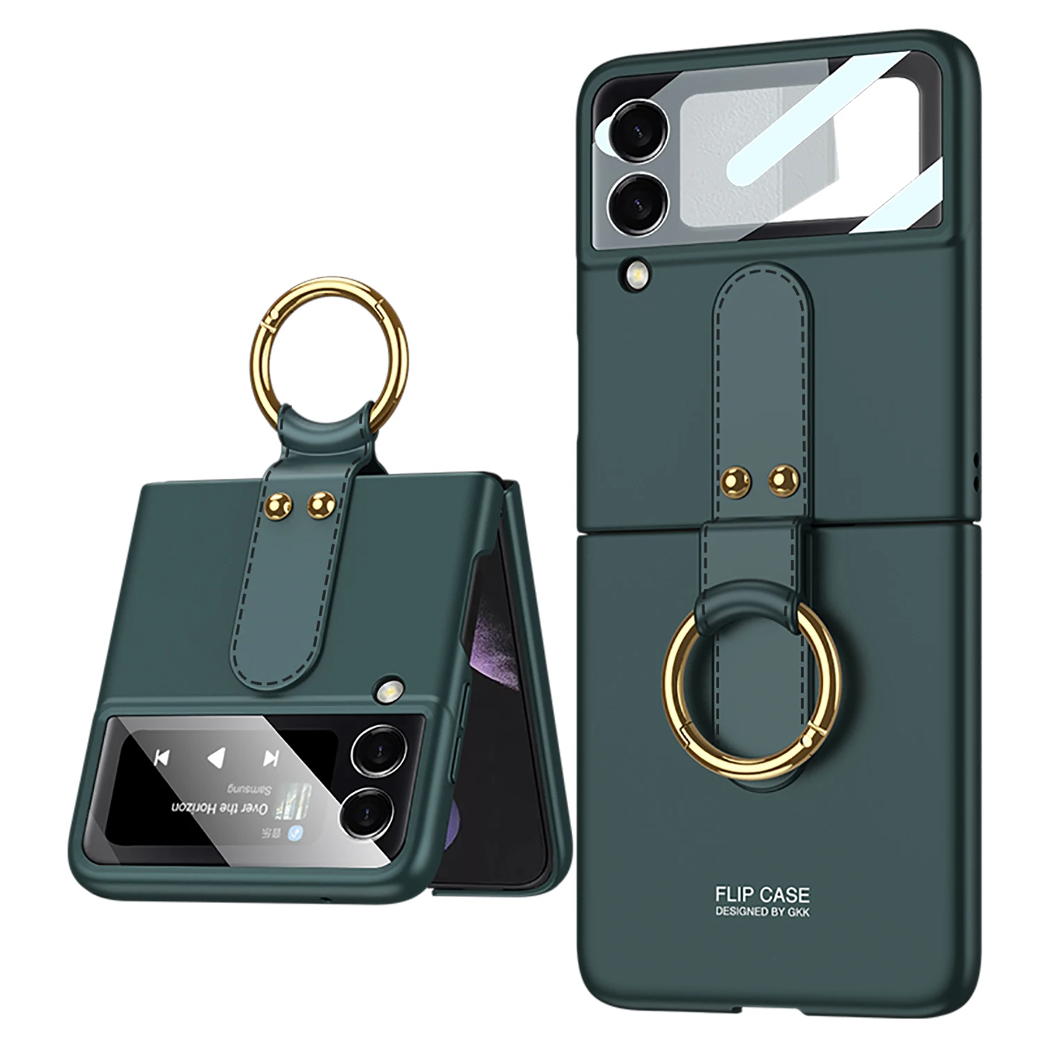 

For Samsung Galaxy Z Flip 3 5G Shockproof Luxury Ring Support Holder Foldable PC Phone Case Protective Cover Simple Design New