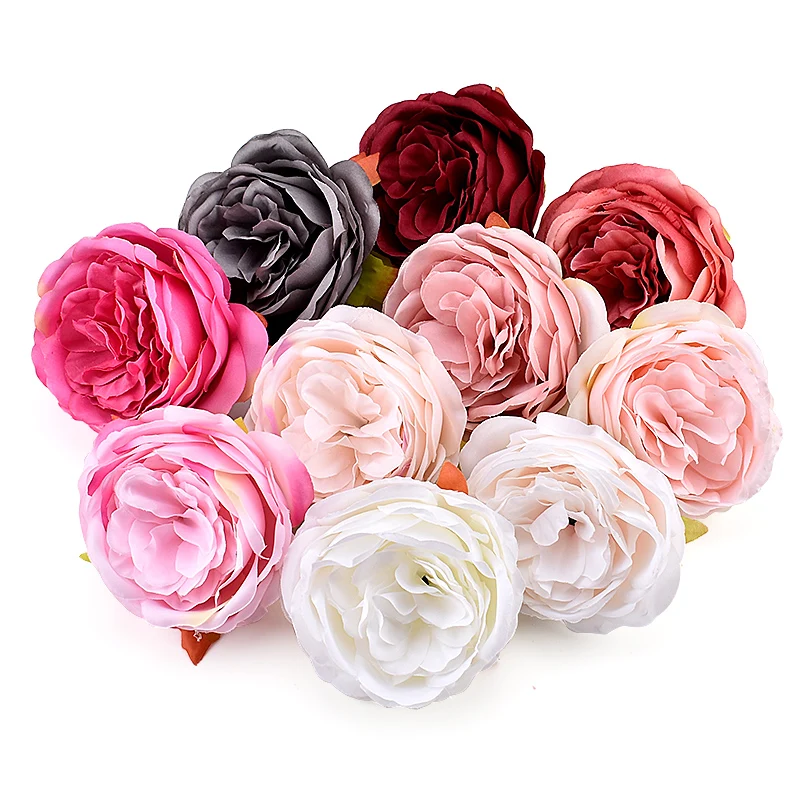 

10pc/8cm-9cm Artificial Peony White Rose Silk Flower Heads For Wedding Decoration DIY Wreath Scrapbooking Craft Fake Flowers